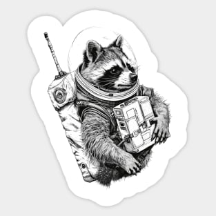 Racoon Astronaut Black White Sticker
